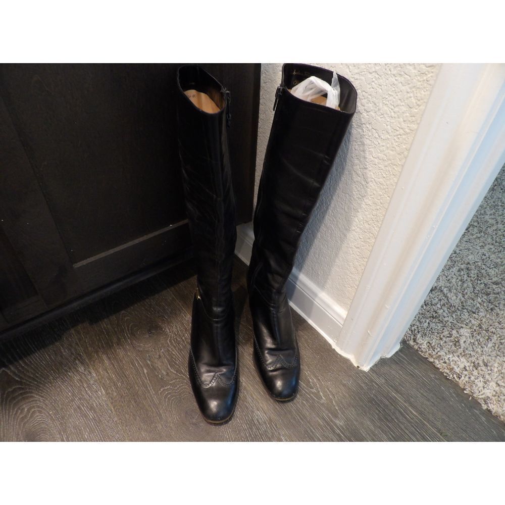 Salvatore Ferragamo Black Leather Knee-High Heeled Boots